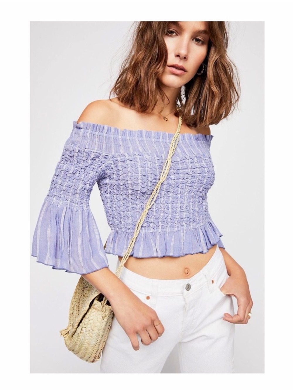 Free People Smocked Off-Shoulder Crop Top